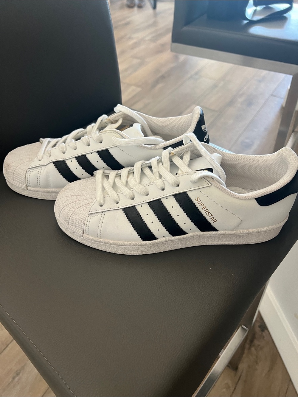 adidas White and Black Superstar Leather Sneakers